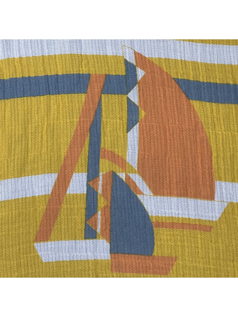 Vintage Lightweight Yellow Striped Scarf with Sailboat Pattern - Picture 7 of 12